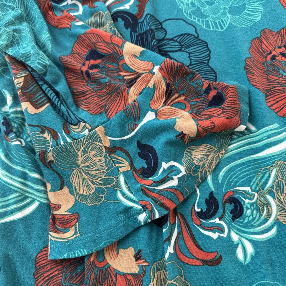 Women’s Ruby Red Plus 2XL Teal Flower Shirt Boho Loose Fit - Picture 2 of 9